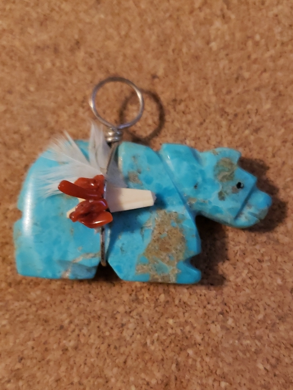 Zuni Turquoise Bear Fetish Pendant Charm Vintage